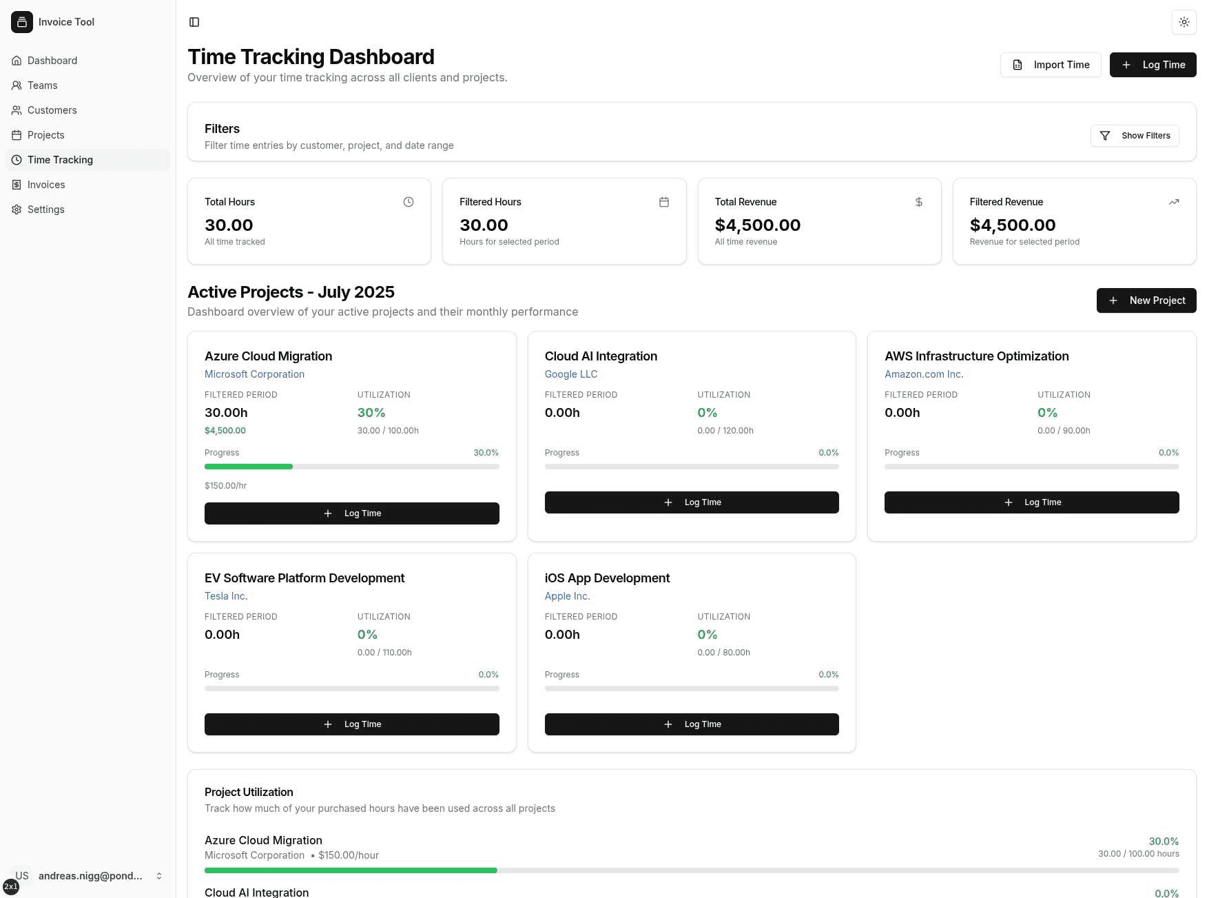 Project & Time Tracking Screenshot